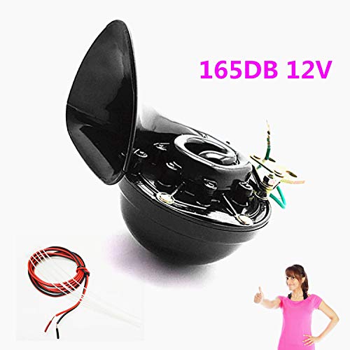 YIYIDA Bocina de coche Car Horn Bocina eléctrica para auto165DB Cuerno de caracol negro Altavoz Cuerno de aire de metal Sonido súper furioso para cualquier vehículo de 12V Trenes Lorrys Barcos etc