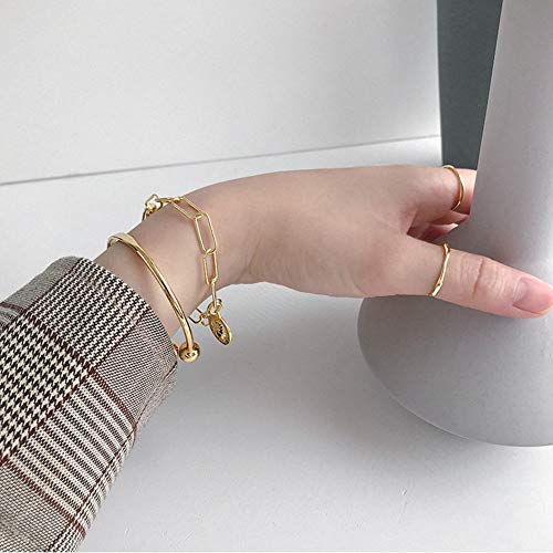 Yiyu S925 Pulseras de Cadena de Plata Pulsera Retrato geometría Medalla de Moneda de 18 cm Largo de la Cadena, Creativo Natural Hecho a Mano joyería de Las Mujeres y Las niñas x (Color : Gold)