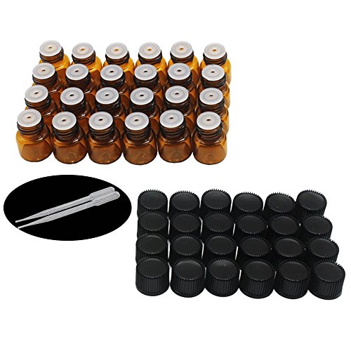 Yizhao Ambar Botellas de Aceite esencial de Vidrio Vacías 1ml,con Reductor de Orificio y Tapa,Para Aceites Esenciales, E-Líquidos,Aromaterapia,Perfumes,Masajes,Laboratorio de Química – 24 Pcs