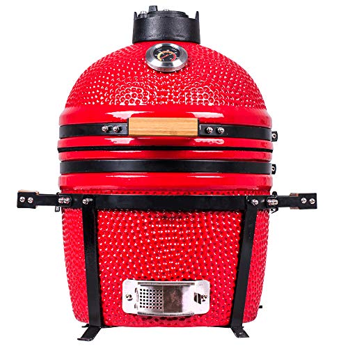 YNNI KAMADO TQ0015RE 15.6" Kamado de pie libre, parrilla, rojo, barbacoa, cerámica, huevo, ahumador, TQ0015RE