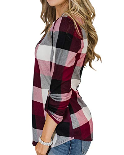 YOINS Blusa Mujer Manga Larga Camiseta Cuello V Camisa Elegante Túnica Casual SueltoTops Otoño Invierno Rosa XL