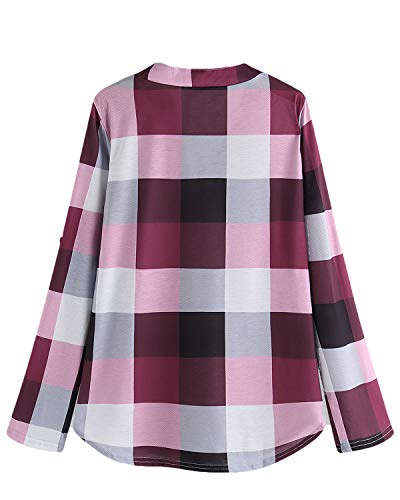 YOINS Blusa Mujer Manga Larga Camiseta Cuello V Camisa Elegante Túnica Casual SueltoTops Otoño Invierno Rosa XL