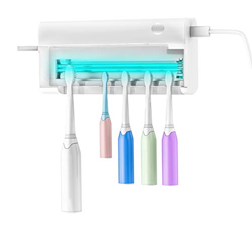 YOMENG Soporte de desinfectante de Cepillo de Dientes UV, Montaje en Pared de baño 1500mAh Organizador de Cepillo de Dientes Recargable USB Esterilización portátil para Viajes Familia en el hogar