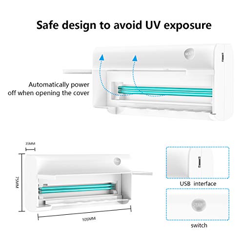 YOMENG Soporte de desinfectante de Cepillo de Dientes UV, Montaje en Pared de baño 1500mAh Organizador de Cepillo de Dientes Recargable USB Esterilización portátil para Viajes Familia en el hogar