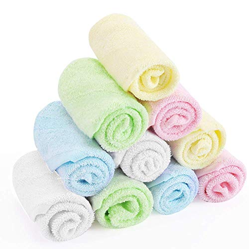 Yoofoss Toallas Pequeñas Toallas Bambú Multicolores Juegos de Toallas de Bebé/Cara/Facial/Mano/Baño, Paños de Limpieza/Cocina 25x25 cm