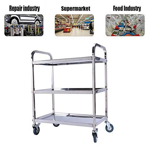 Yosoo Carrito de servicio con 3 bandejas de acero inoxidable 100%, 85  45 cm, 90 cm de altura, 28,5 cm de distancia entre las bandejas, ruedas de goma