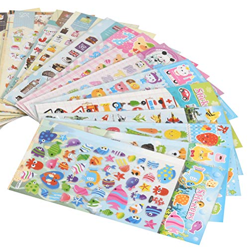 YOTINO 20 Hojas Pegatinas para Niños 3D 1500 Patrones Ricos Incluidos los Animales, Peces, Letras, Plantas más para DIY Decoration Scrapbooking