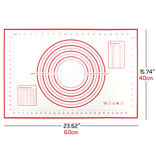 Youda Tapetes para Hornear, Salvamantel de Silicona para Amasar Tartas o Pasteles(60x40cm), Estera de Repostería Grande Antiadherente Reutilizable(Rojo)