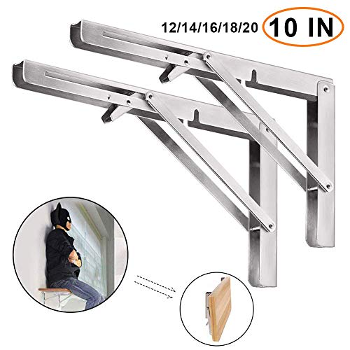 YouJia Soportes para Estantes Plegable, 2 Pcs Acero Inoxidable Bricolaje Soporte De Estante Para Servicio Pesado a Ahorrar Espacio con Tornillos (10 Pulgadas, Carga 80KG)