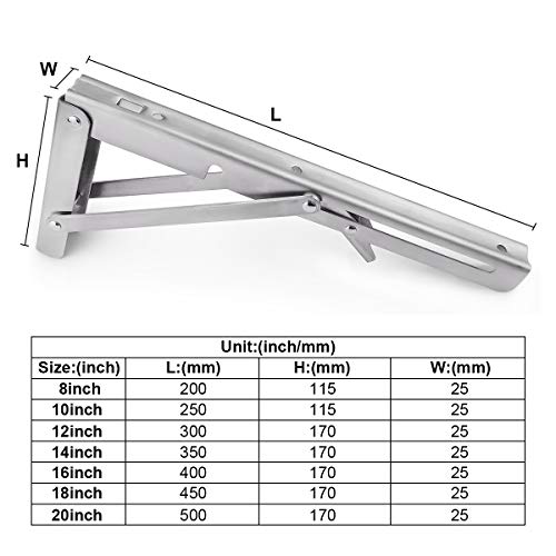 YouJia Soportes para Estantes Plegable, 2 Pcs Acero Inoxidable Bricolaje Soporte De Estante Para Servicio Pesado a Ahorrar Espacio con Tornillos (10 Pulgadas, Carga 80KG)