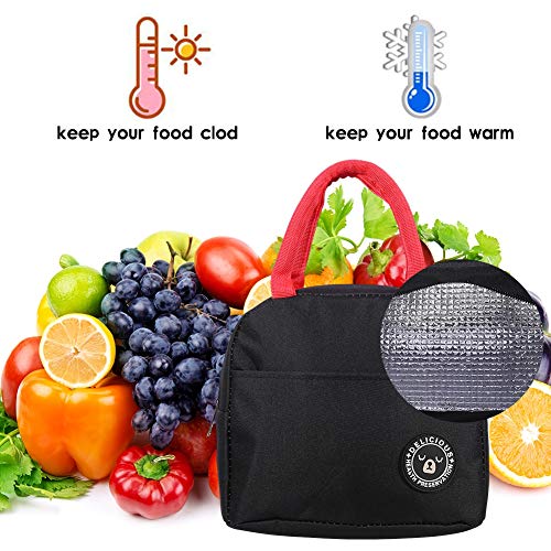 You&Lemon Bolsa Termica Comida para Almuerzo Caja Porta con Aislamiento para Mujeres Impermeable Fiambrera Isotermica Organizador del Almuerzo Lonchera(negro)