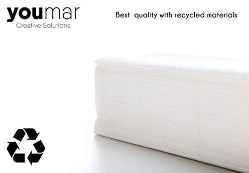 YOUMAR - Toallas Secamanos de papel TISSUE RECICLADO 2 capas con plegado Zig-Zag (3000 uds)