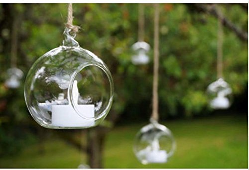 Youseexmas Juego de 4 Portavelas Colgantes de Cristal Forma de Bolas Para Terrario o Jardín, Diámetro de 80 mm