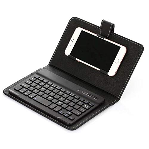 Yqs Teclado Portátil de Cuero de la PU Caja del Teclado inalámbrico Smartphone Protectora del Teclado del Soporte de la Cubierta con Bluetooth (Color : Black)