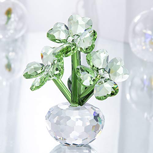 YU FENG Trébol de cuatro hojas Flores de cristal Ornamento Regalos Figuras de cristal Artesanal Facetado Decoración floral