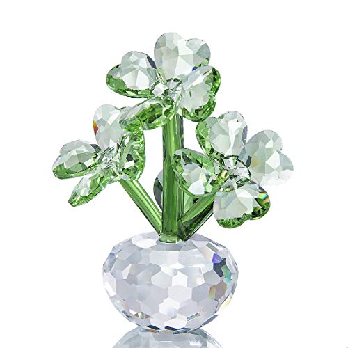 YU FENG Trébol de cuatro hojas Flores de cristal Ornamento Regalos Figuras de cristal Artesanal Facetado Decoración floral