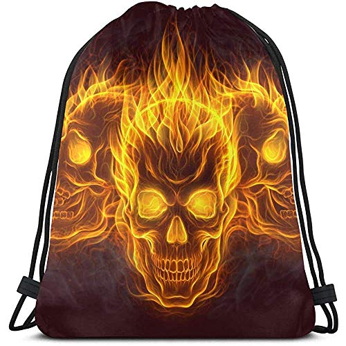 Yuanmeiju Bolsa de cordón para Dibujar,Saco de Gimnasia con cordón,Flaming Three Human Skulls Digital Painting String Pull Bags Boys Baseball String Pull Bag Sport Gym Bag Women Gym,Outdoor,Travel