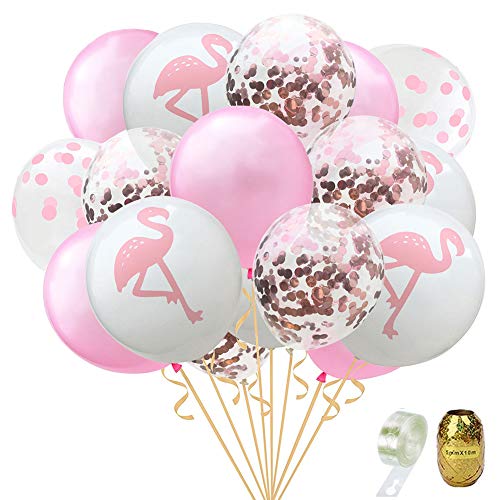 Yuccer Globos de Flamenco, Globos Confeti Látex Globos Transparentes Arco de Globos para Aniversario Navidad Cumpleaños Boda Baby Shower Hawaiana Fiesta Decoraciones 22 Pcs (A Rosa)