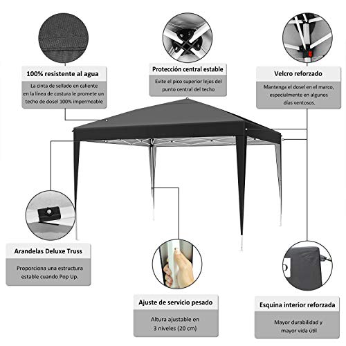 YUEBO Carpa 3x3 m Carpas Plegables Impermeables Gazebo Plegable Cenador Plegable Camping Cenadores para Jardin, Fiestas