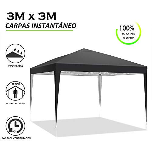 YUEBO Carpa 3x3 m Carpas Plegables Impermeables Gazebo Plegable Cenador Plegable Camping Cenadores para Jardin, Fiestas