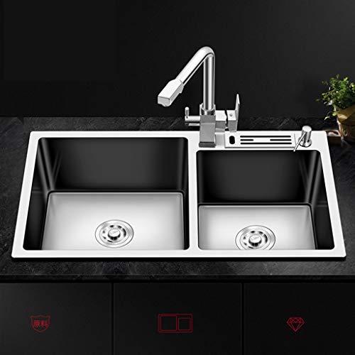 YUESFZ Fregaderos Cocina Grifos Industrial Mueble Accesorios para Baño Fregadero Cuadrado De Gran Capacidad Estación De Limpieza De Frutas Y Verduras De Acero Inoxidable. Lavavajillas Doble Doméstico