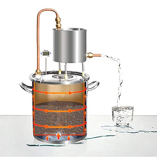 YUEWO Moonshine Still Alembic Spirits Kit Caldera de vinificación con Bomba de termómetro destilador de Aceite Esencial de Alcohol para Whisky Brandy Vodka 304 Acero Inoxidable (12L)