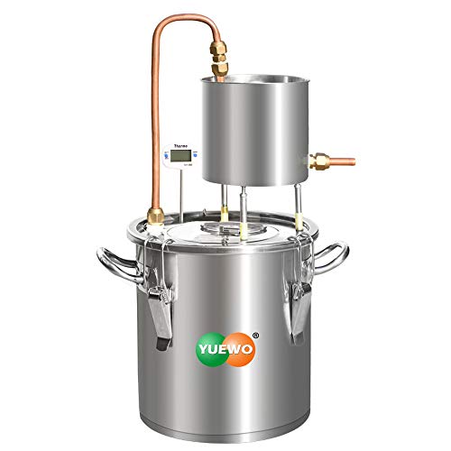 YUEWO Moonshine Still Alembic Spirits Kit Caldera de vinificación con Bomba de termómetro destilador de Aceite Esencial de Alcohol para Whisky Brandy Vodka 304 Acero Inoxidable (12L)