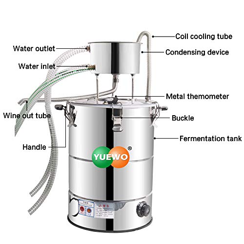 YUEWO Moonshine Still completo Kit, destilador de alcohol de calentamiento automático, elaboración de vino de acero inoxidable 304 para el hogar DIY 58L