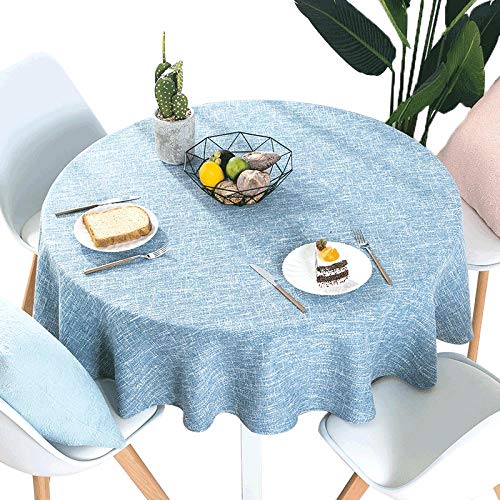 YuHengJin Mantel de Mesa Manteles Estilo Mediterráneo Tela de Decoración de Mesa Redonda de Lino y Algodón Redonda Uso para La Mesa de Comedor Banquete Sirve Azul 140cm de diámetro