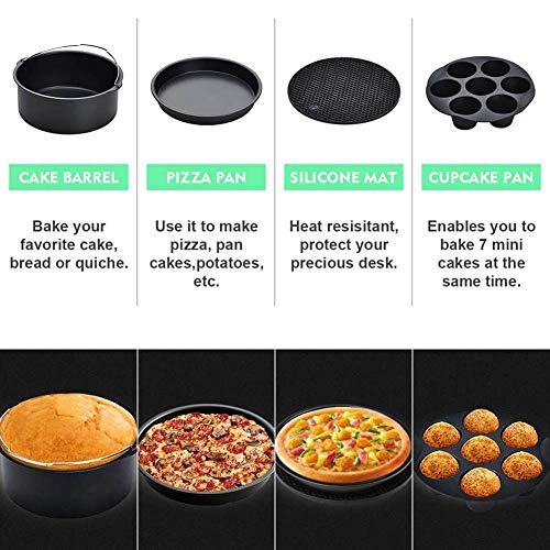 YUI Accesorios de Freidora de Aire 12 Pieza Conjunto para 3.2Qt - 5.8Qt Gowise Phillips Cozyna, con Bandeja de Pizza Molde Parrilla Molde de Torta etc,8 Inch