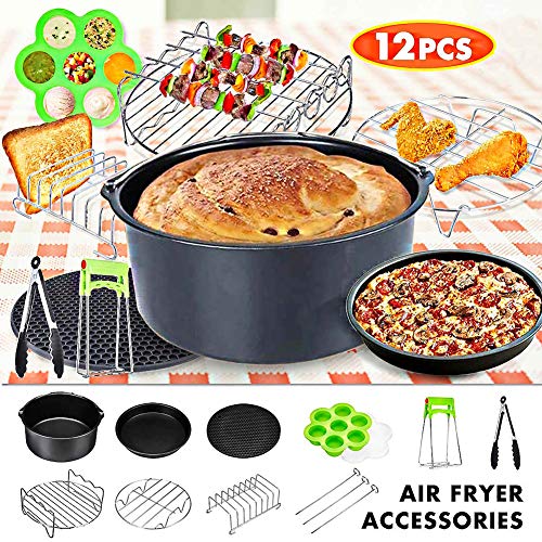 YUI Accesorios de Freidora de Aire 12 Pieza Conjunto para 3.2Qt - 5.8Qt Gowise Phillips Cozyna, con Bandeja de Pizza Molde Parrilla Molde de Torta etc,8 Inch