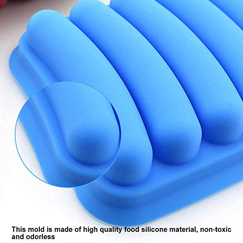 YUIP 2 Pcs Molde de Salchicha de Bricolaje, Molde para Salchichas, Molde de Silicona para Hot Dog,Jamón Molde,Contenedores de Alimentos Pequeños para Perros Calientes con Tapa,6 Bandejas,Verde & Azul