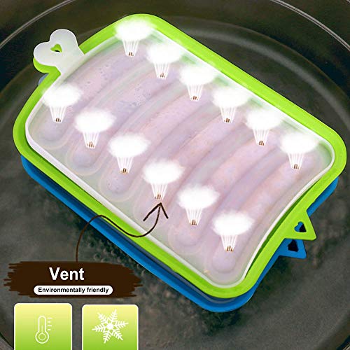 YUIP 2 Pcs Molde de Salchicha de Bricolaje, Molde para Salchichas, Molde de Silicona para Hot Dog,Jamón Molde,Contenedores de Alimentos Pequeños para Perros Calientes con Tapa,6 Bandejas,Verde & Azul