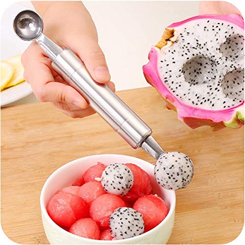 YUIP 2 Piezas Cucharada de melón, Doble-Cabeza multifunción Fruta Cucharada de melón Helado, Postres Frutas Cuchara de Cocina Cocina Herramienta(de Acero Inoxidable)