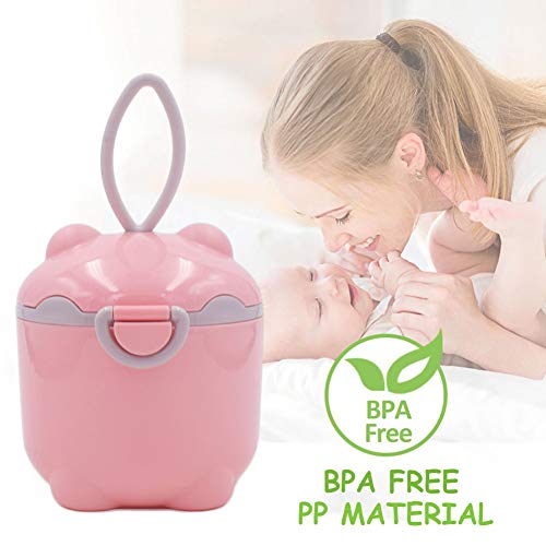 YUIP Dispensador Portátil de Leche en Polvo,Caja de Leche en Polvo para bebé,portátil, de plástico, para niños, Aperitivos, Frutas, Dulces, contenedor de Almacenamiento de Gran Capacidad, Rosado