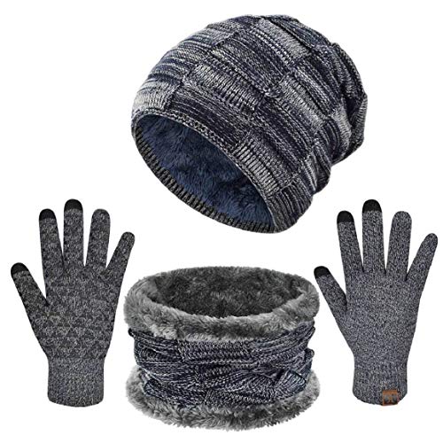 Yuson Girl Set de Bufanda Gorro y Guantes de Punto Térmica Calefactables con Forro Polar Invierno Hombre Mujer Unisexo para Deportes y Aire Libre Moto Esqui Ciclismo Running 3 Piezas