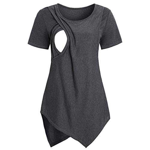 YWLINK Ocio Y Confort Verano Color SóLido Cuello Redondo Mujeres Maternidad Manga Corta Lactancia Bebé Lactancia Camiseta Embarazadas Tops Gris Rojo S-XXL