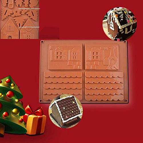 yyuezhi Moldes De Chocolate De Silicona para Galletas Galletas De Jengibre Casa Herramientas para Hornear 3D Casa de Pan de Jengibre de Navidad Molde Molde de Chocolate Creativo para árbol de Navidad