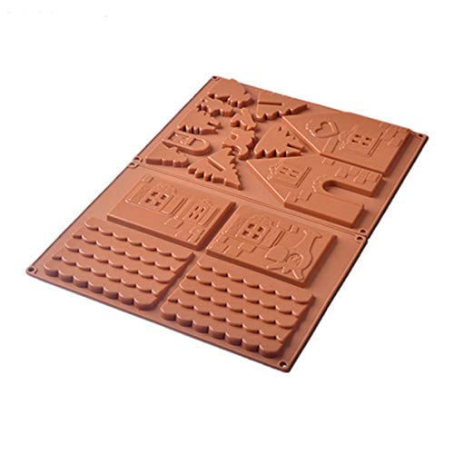 yyuezhi Moldes De Chocolate De Silicona para Galletas Galletas De Jengibre Casa Herramientas para Hornear 3D Casa de Pan de Jengibre de Navidad Molde Molde de Chocolate Creativo para árbol de Navidad