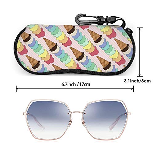 YZXC - Estuche blando para gafas de sol, estuche de neopreno ultraligero con cremallera y clip para cinturón, cono de helado arcoíris