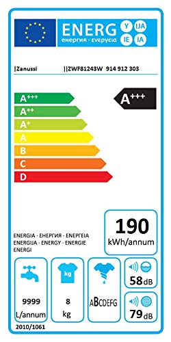 Zanussi ZWF81243W Lavadora de Libre Instalación, Carga Frontal, 8 Kg / 1200 rpm, Programa Rápido en 30 minutos, Inicio Diferido, Tambor Suave, Panel de control LCD, Puerta Estandar, Blanco, A+++