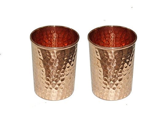 Zap Impex ® Vaso cobre vidrio martillado para la curación ayurvédica de producto sistema de 4