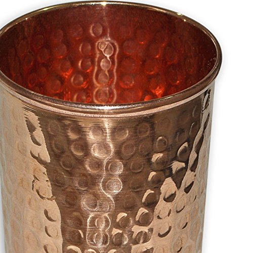 Zap Impex ® Vaso cobre vidrio martillado para la curación ayurvédica de producto sistema de 4