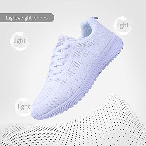 Zapatillas de Deportivos de Running para Mujer Gimnasia Ligero Sneakers Negro Azul Gris Blanco 35-40 Blanco 40