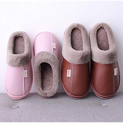 Zapatillas de invierno para mujer zapatos de pareja calidez de felpa corta zapatillas de casa de calidez suave antideslizantes para el ocio de las señoras moda de dormitorio interior nuevo café 2_10.5