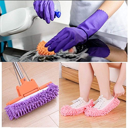 zapatillas mopa,5 Pairs Multifunction Microfiber Dust Mop Shoes Slippers Cleaning For Home, 5Colors