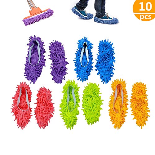 zapatillas mopa,5 Pairs Multifunction Microfiber Dust Mop Shoes Slippers Cleaning For Home, 5Colors