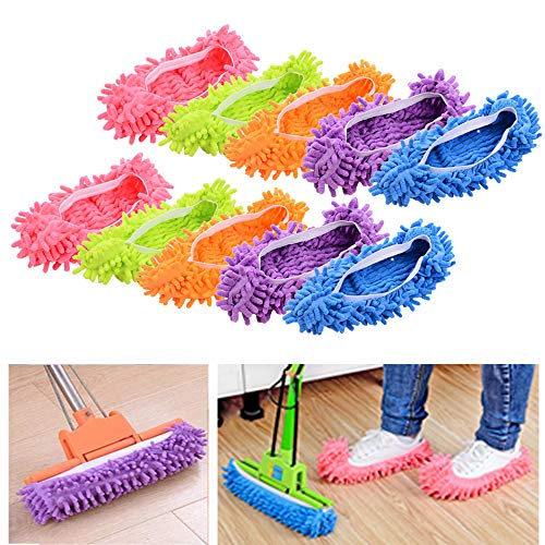 zapatillas mopa,5 Pairs Multifunction Microfiber Dust Mop Shoes Slippers Cleaning For Home, 5Colors