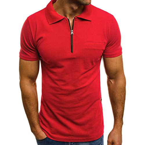 ZARLLE Camisetas Hombre Polo De La Solapa con Bolsillo y Cremallera Originales Manga Cortos Verano Personalidad Casual Remera Slim Camisas de Deporte