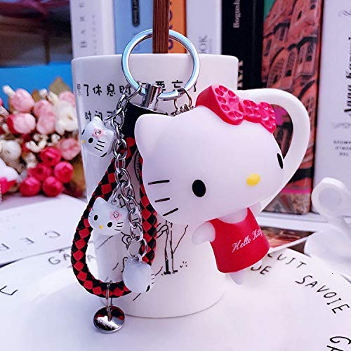 zcm Llavero Hello Kitty Doll Llavero Cuerda De Cuero Llavero Titular Campana De Metal Llavero Llavero Encanto Bolsa Coche Colgante Regalo